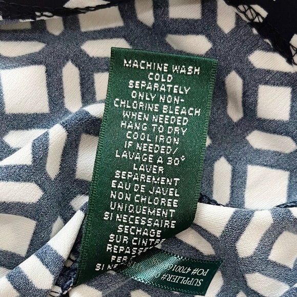 Lauren Ralph Lauren V-Neck Faux Wrap Dress Navy White Size 6 - Picture 15 of 15